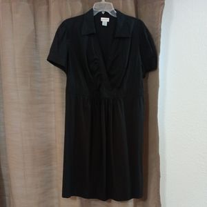 Motherhood Maternity Drop Waist pleated V-neck Black Shift Dress XL